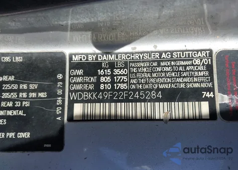 2002 Mercedes-Benz Slk 230 Kompressor z USA, uszkodzony, nr VIN WDBKK49F22F245284